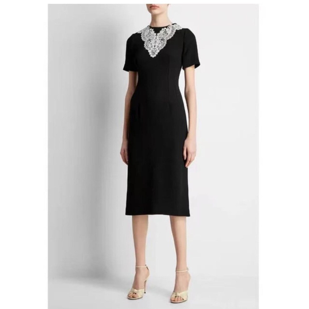 GUCCI Wool Sable Lace Midi Dress